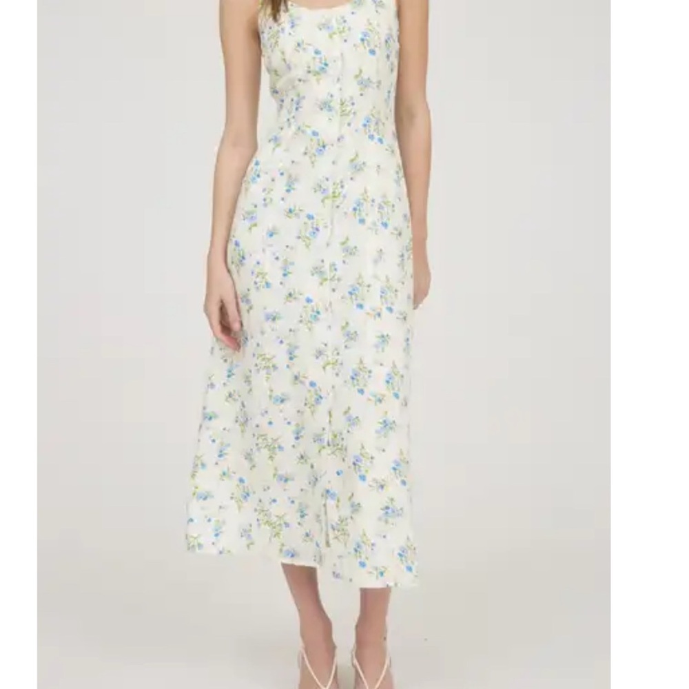 Blu Pepper Cream and Blue Floral Midi Dress size small nwt
